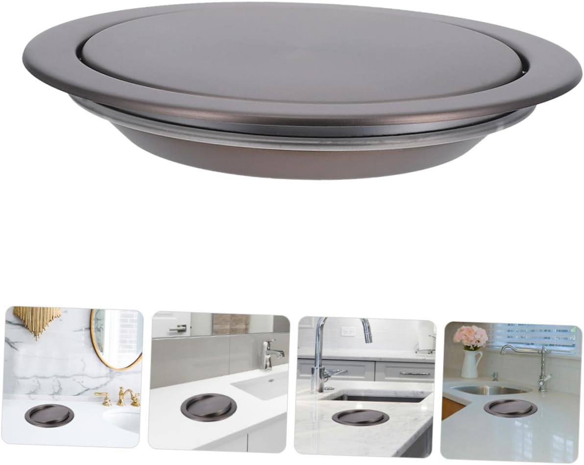 OUNONA Stainless Steel Built-in Swing Trash Can Lid Recessed Countertop Flap Cover for Kitchen and Bathroom Garbage Bin, Gunmetal Gray Flush Waste Bin Lid