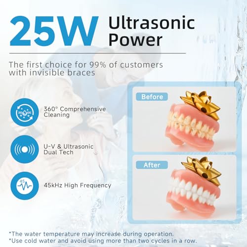 Image of Ultrasonic Retainer Cleaner Machine, 45kHz Dental Cleaning Pod for Dentures, Jewelry, Toothbrush Heads, Mouth Guards, Aligners, Braces, 200ML Denture Cleaner 4 Modes & Digital Timer, Black