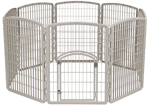 Iris Usa 34" Exercise 8-Panel Pet Playpen With Door, Dog Playpen, Puppy Playpen, Small Medium Large Dogs, Keep Pets Secure, Easy Assemble, Rust-Free, Heavy-Duty Molded Plastic, Customizable, Chrome #TOP28
