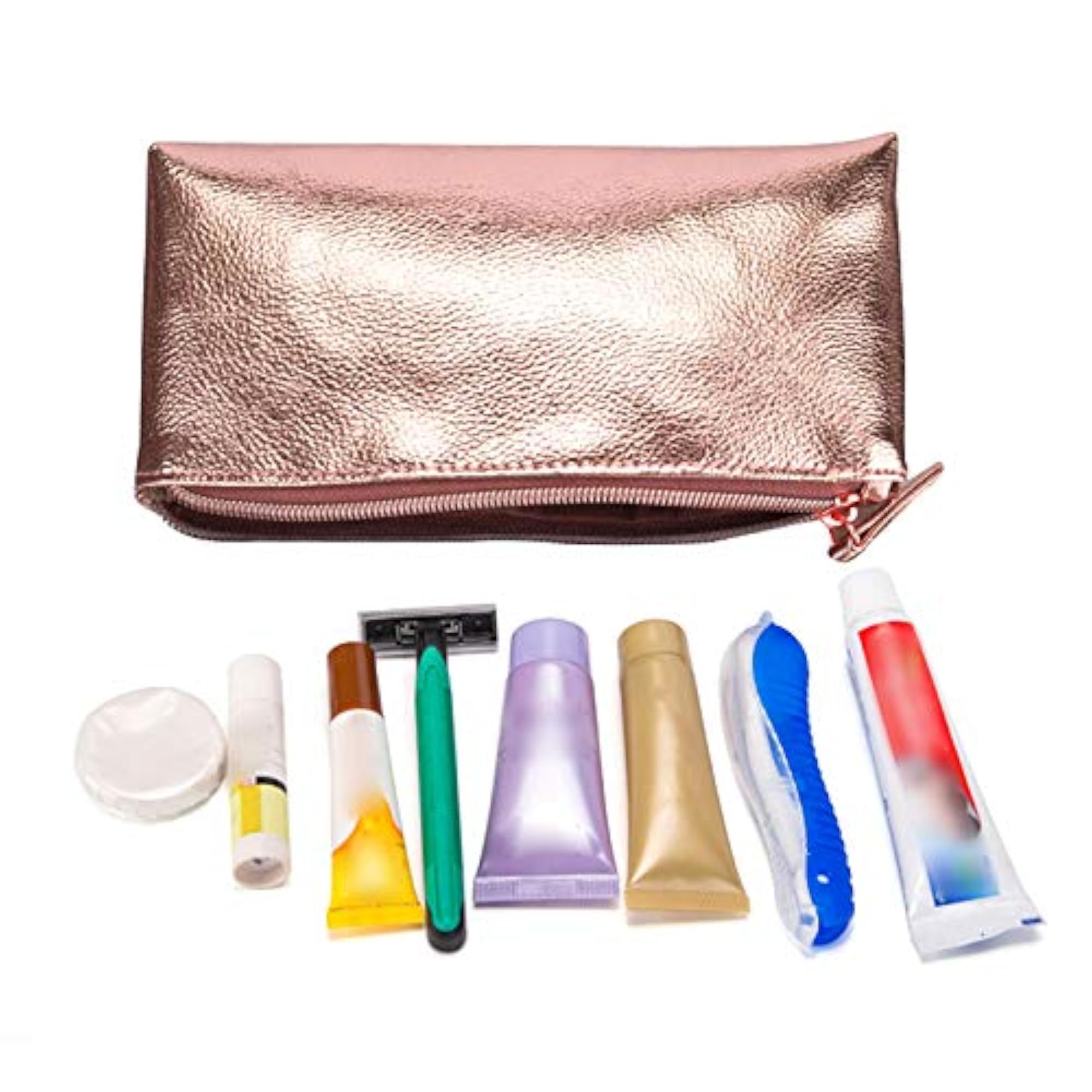 2PCS Women Makeup Bag Zipper Pouch, Fake Leather