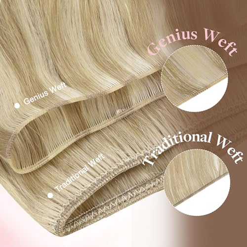 Image of GOO GOO Genius Weft Hair Extensions Human Hair, Sew In Hair Extensions Rooted Remy Weft, 18ET90A Natural Blonde Balayage 24inch 60g, Hand Tied