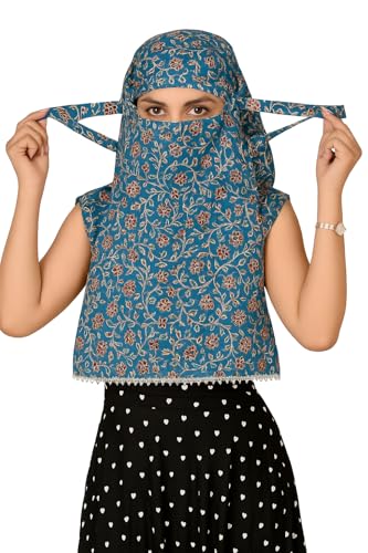 Image of Scarf Face Full Covering With Mask Head Hair Wrap Sun Protection For Women Cotton Printed Square All Season Wear