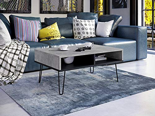 Viosimc Couchtisch Betonoptik Industrial Style Wohnzimmertisch, Beton und Schwarzem Industriesofa Beistelltisch… – Bild 5