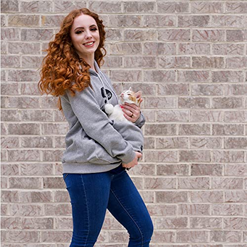 Alyc Pet Pouch Hoodie- Dog Cat Holder Carrier Sweatshirt Fleece Big Pouch Pullover For Women (Light Grey, Large) #TOP2