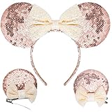 RCRAJE Mouse Ears Bow Headbands with Sequin Ears for Girls, Women, and Kids - Glitter Princess Clips for Decoration, Cosplay, Birthday, and Christmas