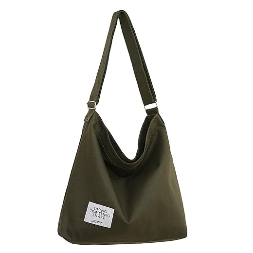 Covelin Women's Retro Large Size Canvas Shoulder Bag Hobo Crossbody Handbag Casual Tote Army Green