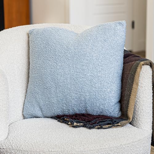 SAMIAH LUXEBlue Teddy Boucle Pillow Covers 18x18 2pcs for Home Living Room Decor, Sherpa Textured Decorative Throw Pillow Covers for Boho Decor, Square Throw Cushion Euro Shams for Modern Farmhouse