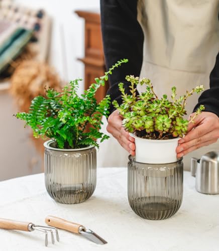 4.5 Inch 2 Pcs Self Watering Hanging Planter Indoor Plant Pots Drainage Holes, Outdoor Small Hanging Planters Flower Pot Basket, Visible Water Level, Plant Hanger Home Decor, Gardening - Image 4