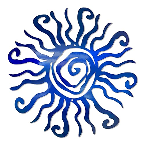 Riverside Designs Wacky Sun Metal Wall Art IndoorOutdoor Decor 36 Blue Rust Proof Wall Sculpture Made in USA Ideal for Bedroom Garden Home Patio and Farmhouse