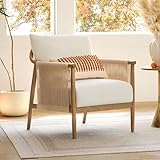 CHITA Braid Accent Chair, Modern Armchair with Solid Wooden Armrest for Living Room and Bedroom, Boho Reading Chair, Cream