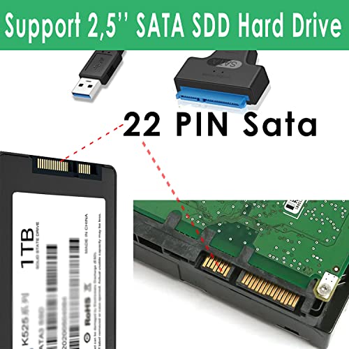 USB 3.0 Zu SATA Adapter Konverter, SZJUNXIAO USB 3.0 auf 2,5 Zoll SATA Port Konverter Unterstützt UASP für 2,5 Zoll Festplatten Laufwerke SSD/HDD Kompatibel mit Windows, Mac und Linux Betriebssystemen