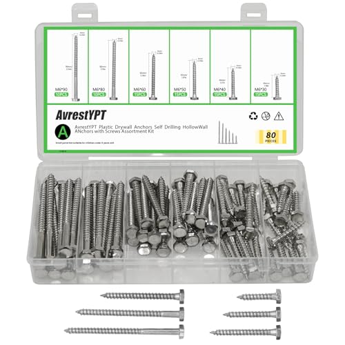 AvrestYPT 80�� �X�e�����X�X�`�[���؃l�W - �Z�p�w�b�h���O�{���gM6(30/40/50/60/80/90mm)�A304�X�e�����X�X�`�[�������˂��ATV�}�E���g�A�f�b�L�A�{�[�g�C���A���O�A���H�ɋ������邢�d�グ