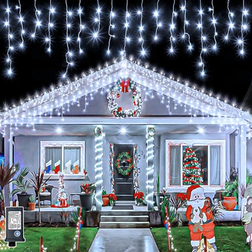 33ft 400 LED Christmas Lights Outdoor - 8 Modes Icicle Lights with 75 Drops, Waterproof Plug in Fairy String Lights with Timer Memory for Party, Holiday, Wedding, Christmas Decoration, Cool White 33ft 400 LED Christmas Lights Outdoor - 8 Modes Icicle Lights with 75 Drops, Waterproof Plug in Fairy String Lights with Timer Memory for Party, Holiday, Wedding, Christmas Decoration, Cool White