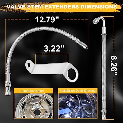 Image of Double Tires Air Inflation Kit, Valve Stem Extenders, Valve Stem Extension, Tire Valve Extension. Double Tires Air Inflation Kit for Easy Connection to Tire Valves and Equipment, easy tire checking