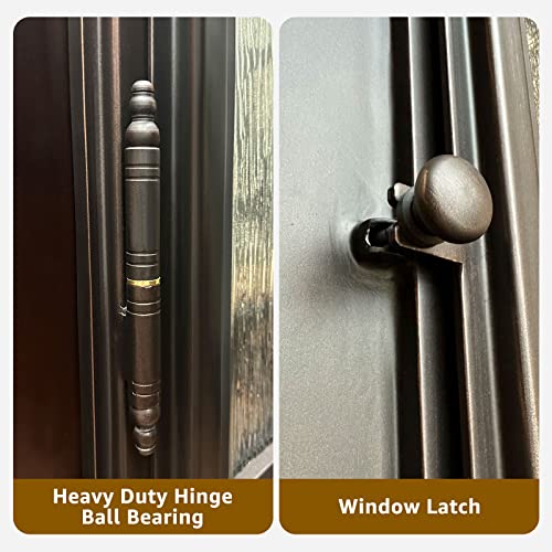 Kamic 36\" x 80\" Environment Damage Resistant Polyurethane Composite Exterior Entry House Front Door, Wrought Iron Door w/Openable Rain Window, Right-Hand Double Door Inward Swing Dark Walnut - Thumbnail 6
