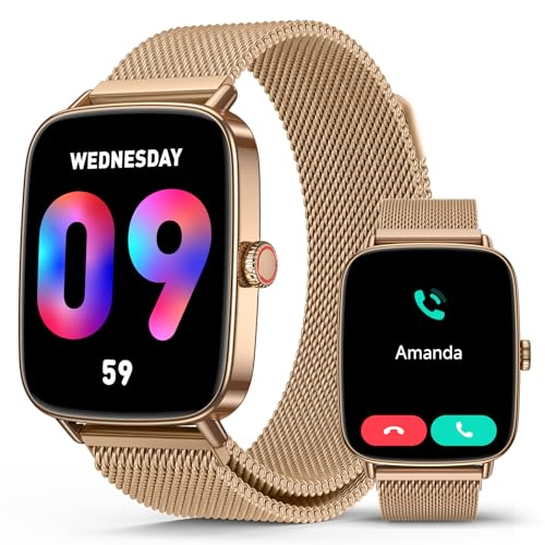 SOUYIE Smart Watch for Women Men, 1.85" AI Voice Smartwatch, 24/7 Heart Rate Monitor, Stress/SpO2/Sleep Tracker, IP68 Waterproof, Weather, 100+ Sports Fitness Tracker for Android iOS Glod Me