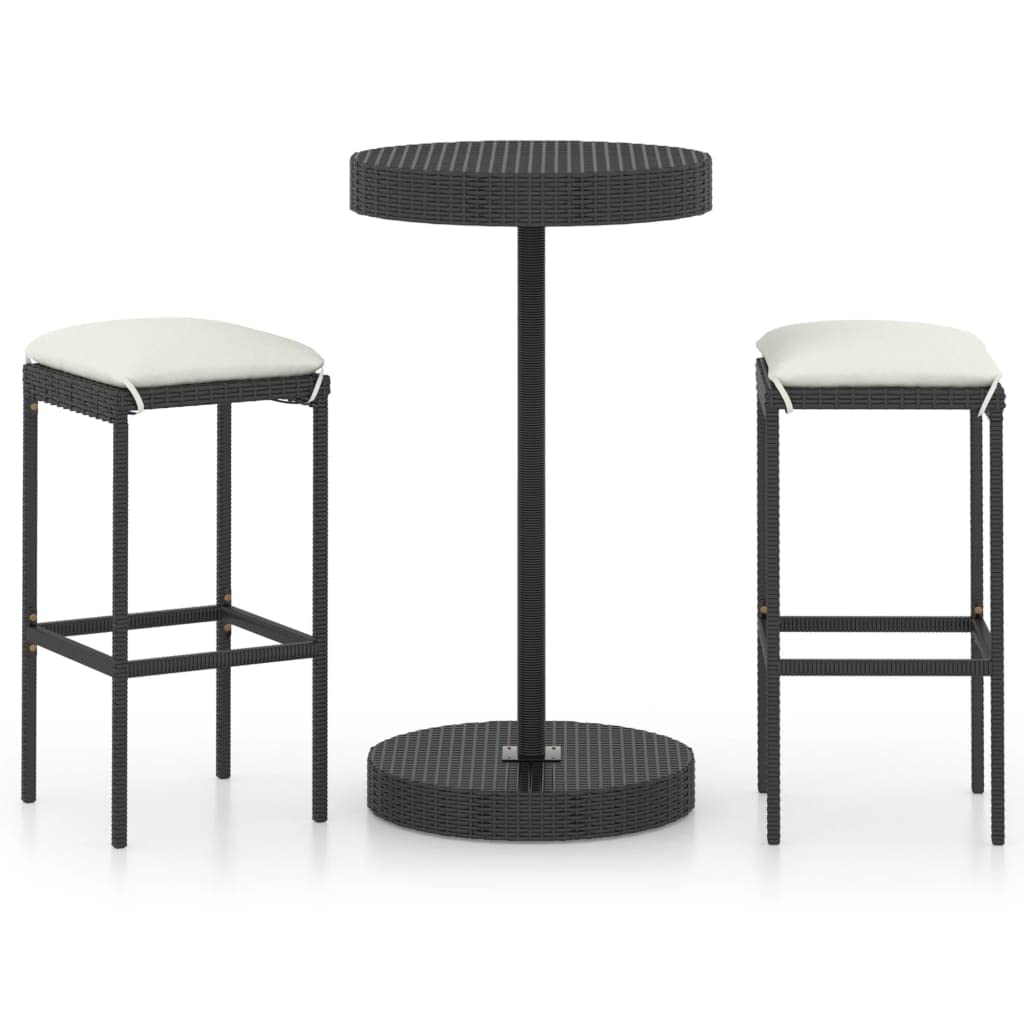 Ensemble de bar de jardin 3 pcs en résine tressée noire avec coussins de bistrot vidaXL