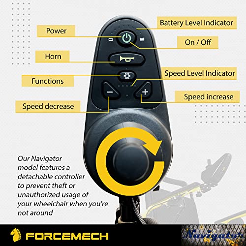 Forcemech Navigator - 2023 Model Wheelchairs For Adults - Foldable Electric All-Terrain (Yellow/Black, 38" X 25" X 37" Unfolded, 60 Lbs.) #TOP6