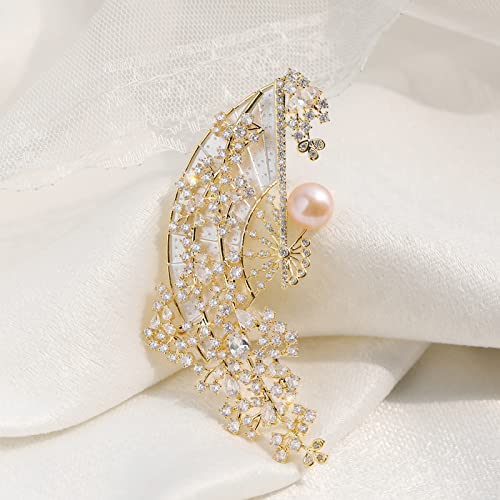 Qeehir Brooch Pins For Women Fashion Folding Fan Brooch Pins,Crystal Rhinestones Decoration With Jewelry Box Gift For Women Girls Wedding Birthday Gift #TOP4