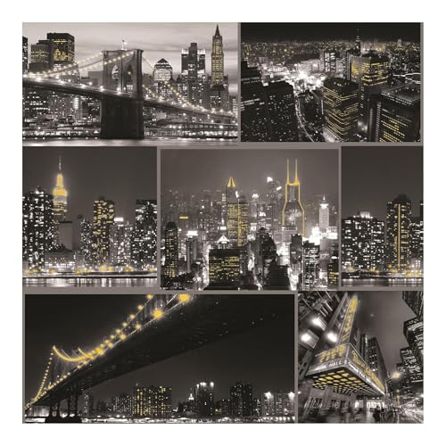 Fresco City at Night Black/White Cityscape | Black Novelty Wallcovering | Eco-Friendly Wallpaper