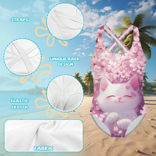 Image of Girls One Piece Swimsuits Axolotl Cross Back Swimwear Beach Summer Quick Dry Beach Bathing Suit