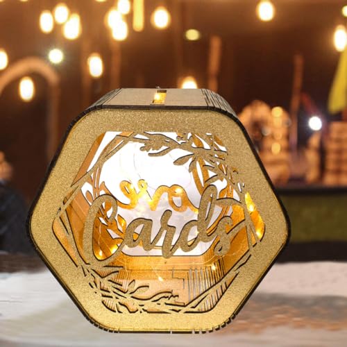 Caja para dinero de boda de madera hexagonal con diseño elegante calado 6