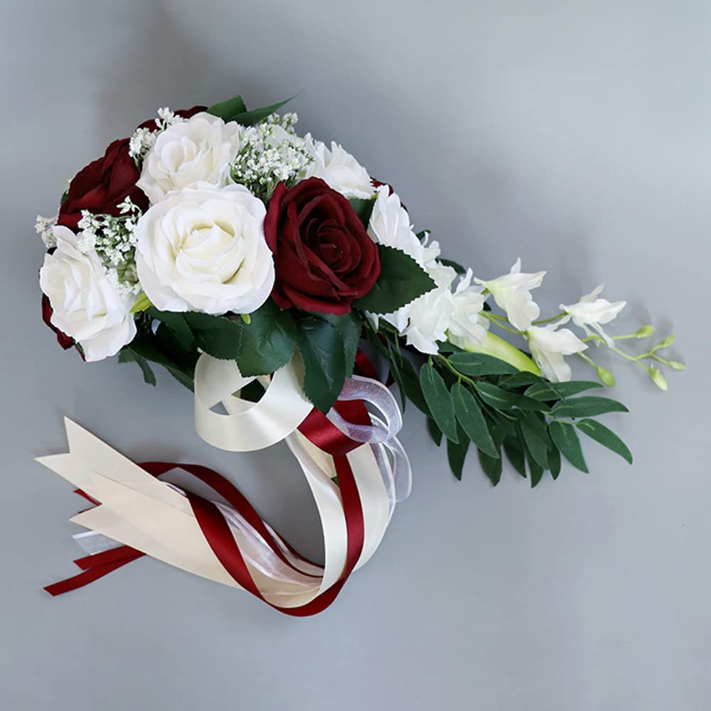 LICHENGTAI Brautsträuße Brautstrauss Wasserfall Handgemachte Brautstrauß Künstlich Blumenstrauß künstlich Rosen Hochzeit Blumen Brautjungfer Blumensträuße for Dekoration Zuhause Garten Party