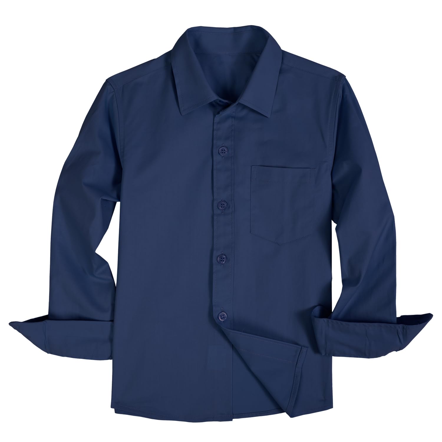 SHINFAN Boys' Long Sleeve Button Down Shirt Solid Collared Shirts with Chest Pocket Button Up Dress Shirt Uniform