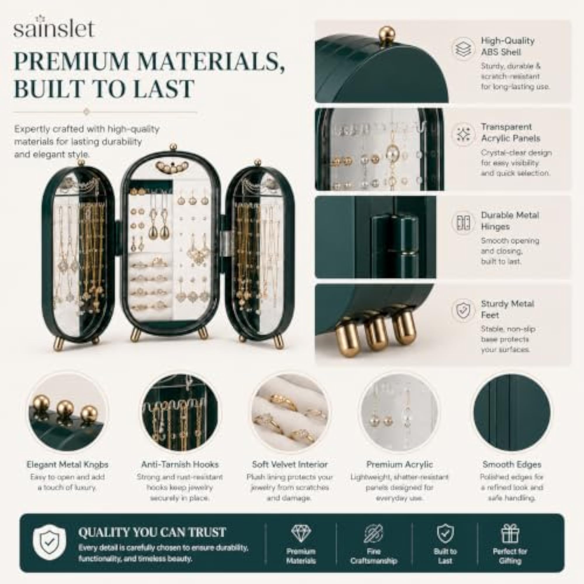 3-Fold Foldable Jewellery Travel Organizer Box with Mirror