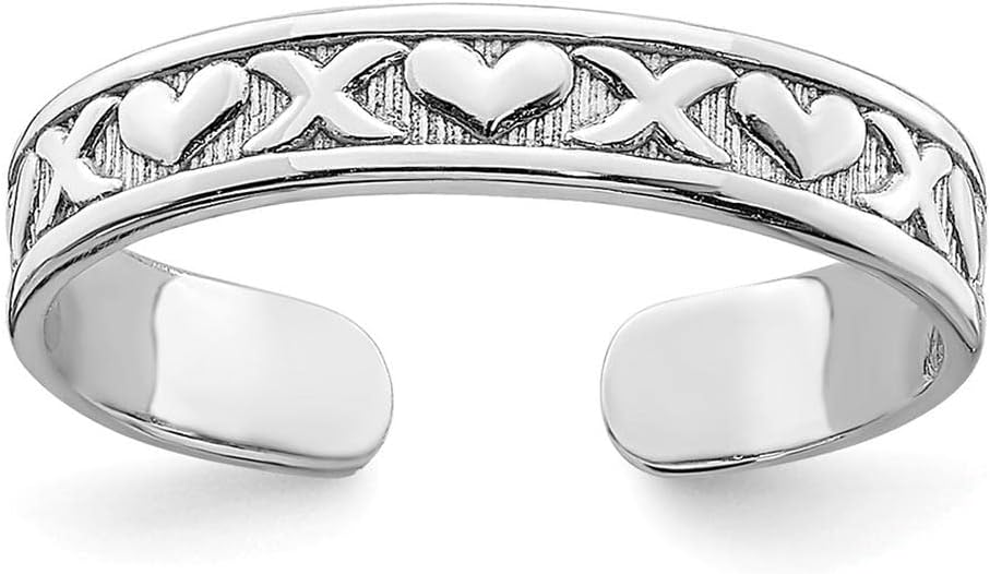 14K White Gold Small X and Hearts Adjustable Toe Ring