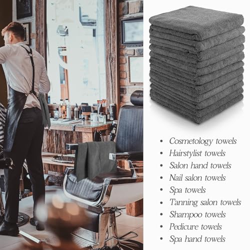 Image of Shimeyao 24 Pack Bleach Proof Towels Microfiber Absorbent Resistant Hair Hand Towels Bulk Quick Dry for Barber Gym Spa Shaving (Grey,Classic)