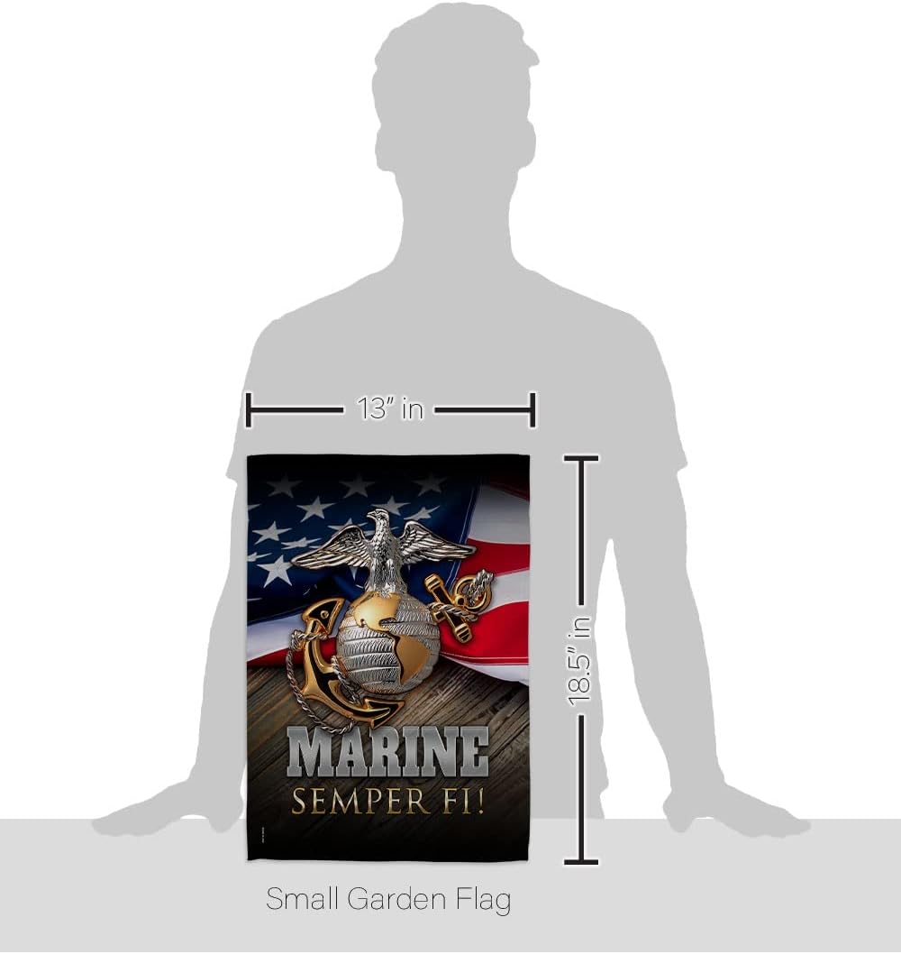 Marine Semper Fi Garden Flag - Set Wall Holder Armed Forces Corps USMC United State American Military Veteran Retire Official - House Banner Small Yard Gift Double-Sided Made In USA 13 X 18.5