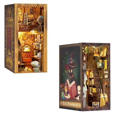 Fsolis DIY Book Nook Kit, DIY Miniature Dollhouse Kit Book Decorative Bookends Book Nooks Bookshelf Insert Booknook 3D Puzzle Model Kit Miniatures DIY Book Nook Kits for Adults Cover