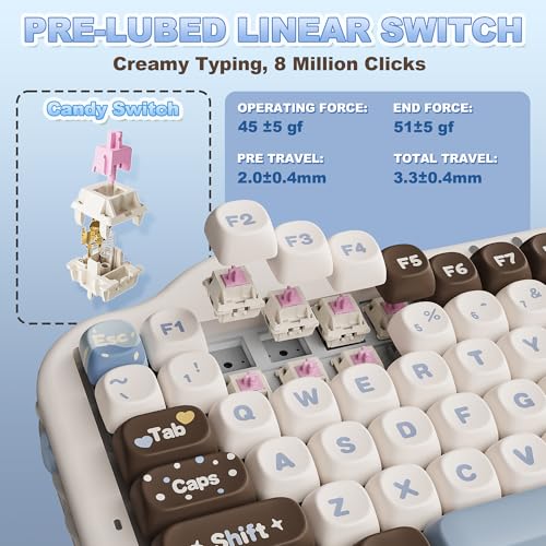 Image of YUNZII C75 Wireless Mechanical Keyboard,75% Layout, Hot-Swappable NKRO,BT5.0 /2.4G /USB-C Mode,Dye-Sub PBT MOA Keycaps,RGB Gasket Mount,Cute Cake Design for Mac /Win /Gaming (Choco, Candy Switch)