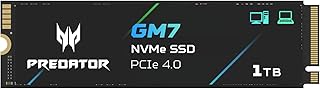 acer Predator GM7 1TB SSD: M.2 2280 PCIe Gen 4 x4 NVMe 2.0, Read Speed Up to 7400 MB/s, Internal PC Solid State Drive for Laptop, Desktop and PS5 - BL.9BWWR.118