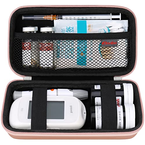 Image of Elonbo Diabetic Supplies Travel Case for Glucose Meter Diabetes Testing Kit | Portable Diabetes Testing Kit Storage Organizer Bag, Glucose Meter Insulin Pen Carrying Case for Test Strips Lancets, Gold