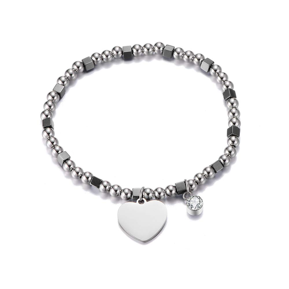 Ouran Pulseras elásticas de cuentas para mujer, pulsera con colgante de acero inoxidable con cordón elástico de cristal, regalo para amigos