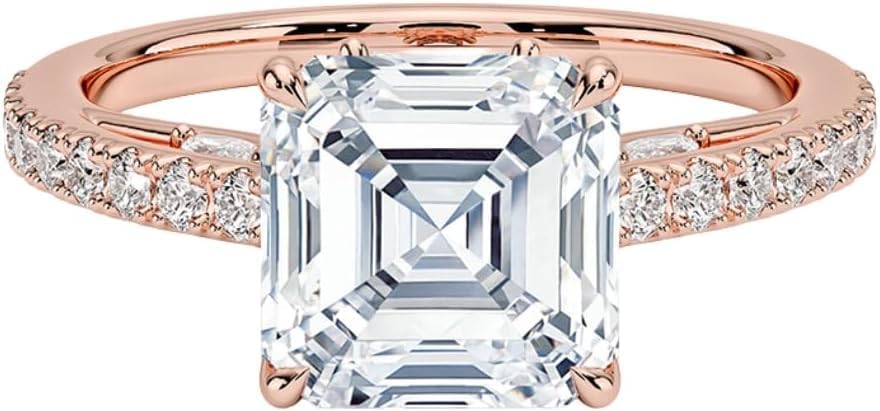 Asscher Cut Moissanite Engagement Ring, 1–5 Carat Colorless VVS1 Nature Inspired Ring, 925 Sterling Silver, 10K 14K 18K Solid Gold, Bridal Promise Ring for Women