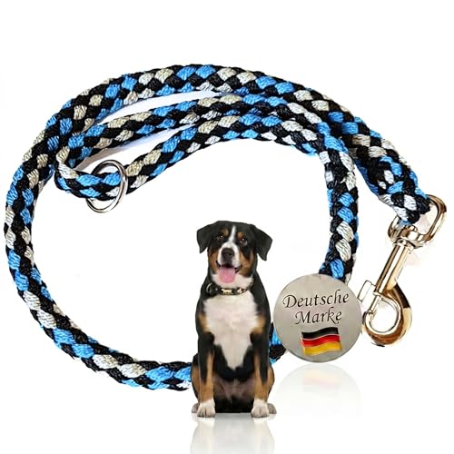 Activity4Dogs Geflochtene Hundeleine 1m kurz für mittelgroße und große Hunde rund Durchmesser 15mm Führleine Übungsleine blau-schwarz-weiß Made IN Germany