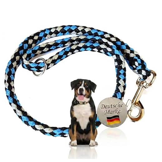 Activity4Dogs Geflochtene Hundeleine 1m kurz für mittelgroße und große Hunde rund Durchmesser 15mm Führleine Übungsleine blau-schwarz-weiß Made IN Germany