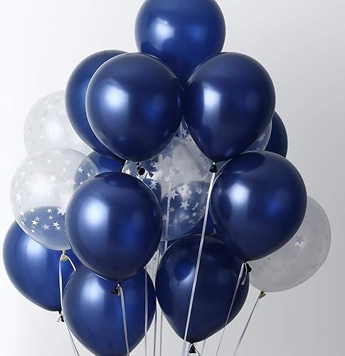 Miniatura 2 de 50 globos de látex azul luminoso de 12 pulgadas con globos de estrella transparentes transparentes para decoraciones de boda, globos de fiesta de