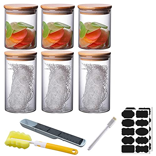 Rummyluck Luftdichte Vorratsdosen Set mit 6 Vorratsdosen mit Bambusdeckel für Gewürze, Bohnen, Pulver, Zucker, Spaghetti, 3 - 8,5 × 15 cm/3 - 8,5 × 10 cm) Cover