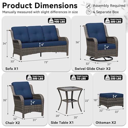 Image of 8 Piece Outdoor Wicker Patio Furniture Set, Patio Chairs Set with Thickened Olefin Cushions, High Back and Deep Seating, Hand-Woven PE Rattan, Ottoman for Porch, Deck