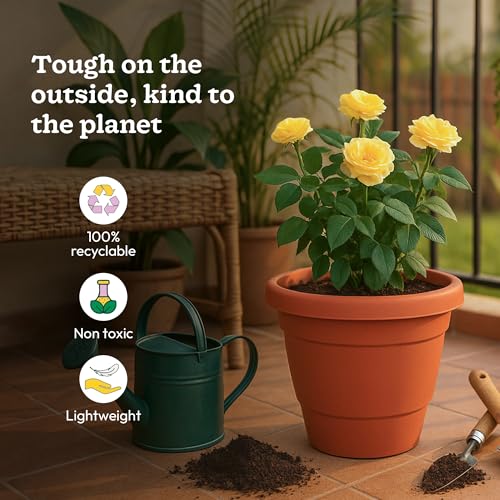 Image of UGAOO Cosmos Flower Pots - 8 Inch, Set of 12 | Terracotta Color, Round, Durable, UV-Resistant Plastic Planters for Balcony, Terrace & Garden