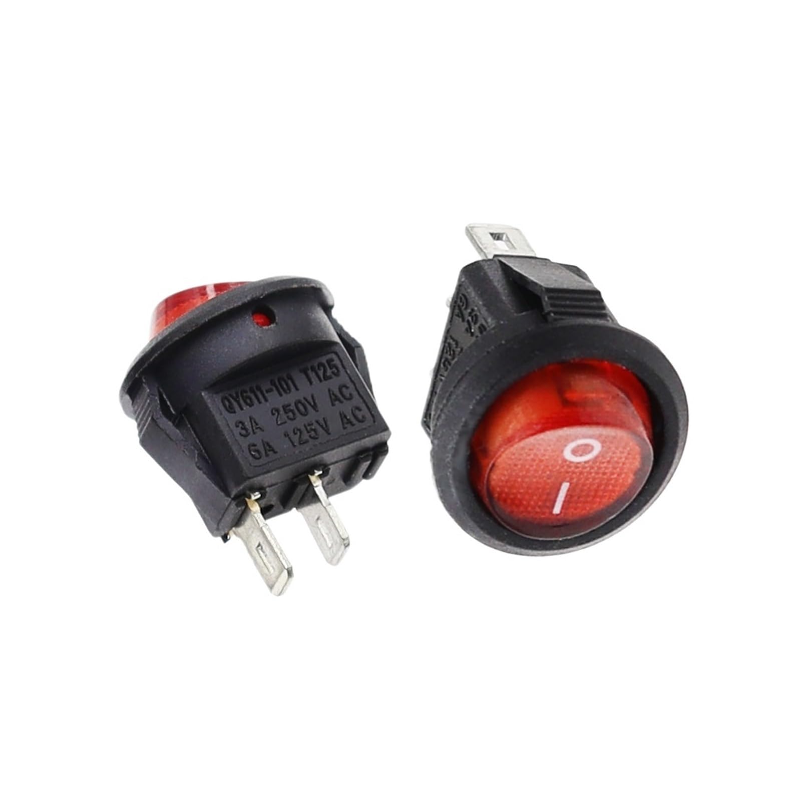 100 Piezas de 2 Pines, Rojo, KCD1, 2 Pines, 15 mm, Interruptor basculante Redondo for Barco, Encendido/Apagado, CC, CA, 3 A/250 V, for Coche