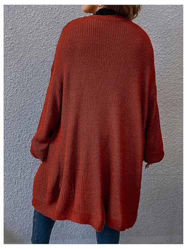 Image of MakeMeChic Women's Plus Size Cardigan Long Sleeve Open Front Duster Cardigans Casual Knitted Sweater Rose Red X-Large Plus