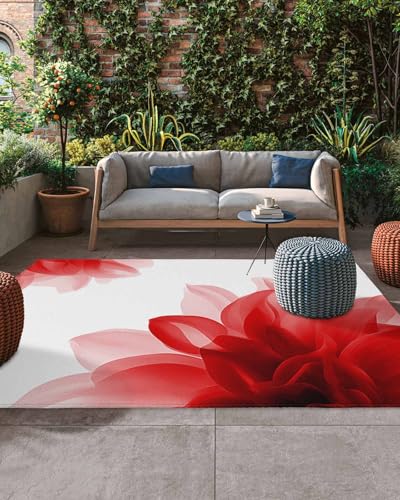 Indoor Outdoor Area Rugs,Gradient Red Flower Washable Patio Rug Non-Slip