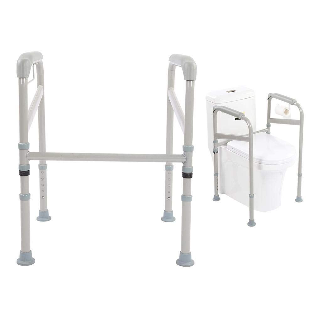 Supporto WC con Braccioli Regolabili, Telaio Autonomo Antiscivolo per Anziani Disabili e Donne Incinte, Corrimano Bagno Pieghevole