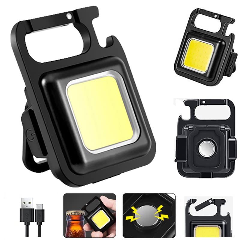 Ivylovme Mini COB Keychain Light, Rechargeable Small LED Flashlight, 800 Lumen, Portable 4 Light Modes Pocket with Folding Bracket Bottle Opener & Magnet Base, Emergency Camping Fishing Walking Work