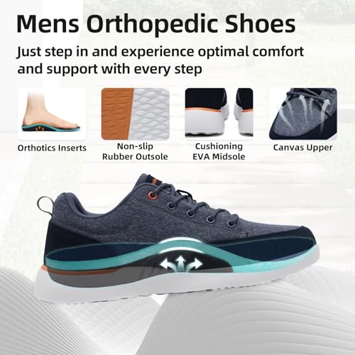 Image of OrthoComfoot Men's Orthopedic Cushioned Walking Shoes with Arch Support, Plantar Fasciitis Relief, Breathable Orthotic Fashion Sneakers for All-Day Standing & Heel Pain